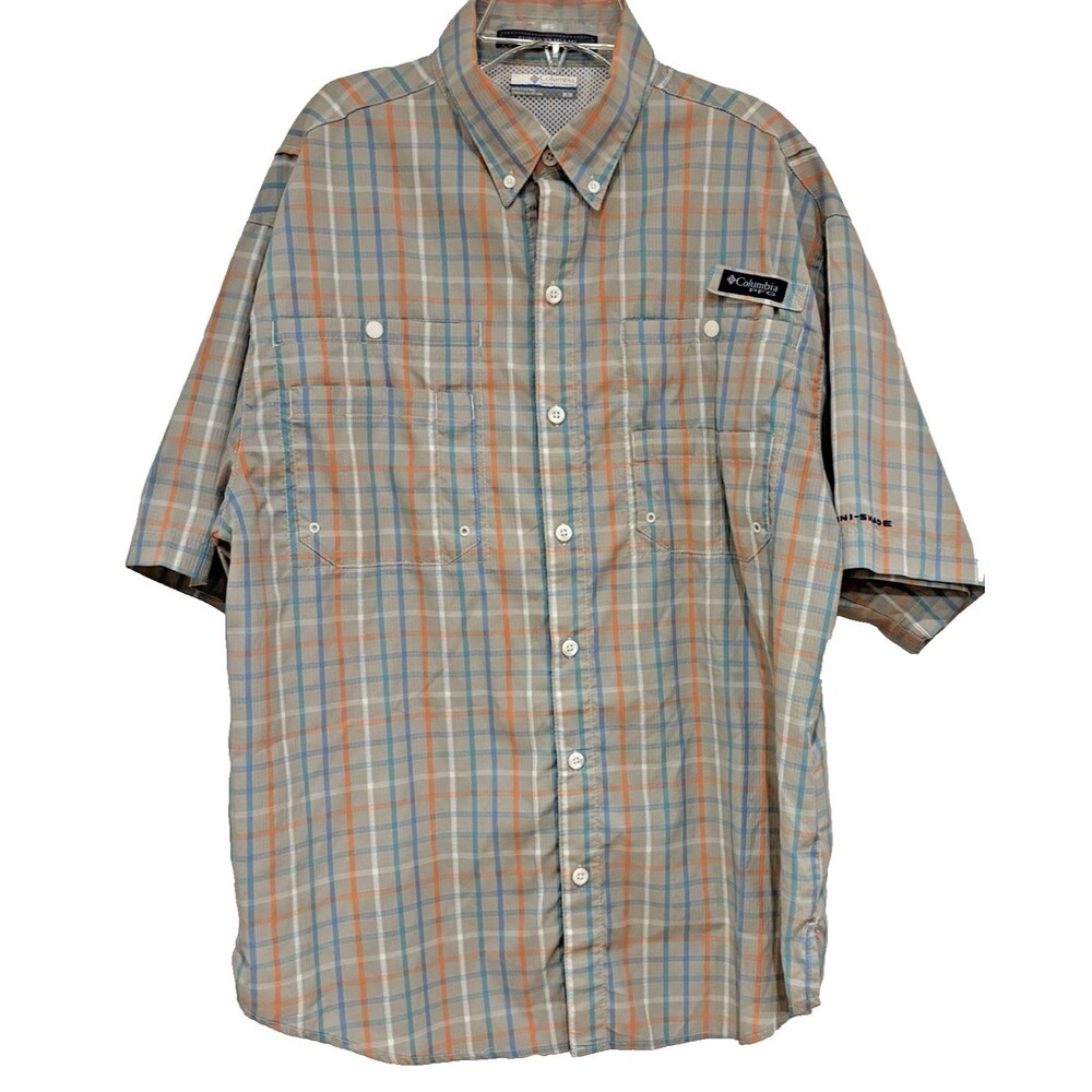Columbia Fishing Shirt Mens Medium PFG Tamiami Plaid Short Sleeve Omni-Shade UV
